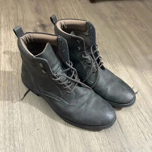 Club Room Mens Lace Up Ankle Boots Size 13 Faux Leather Dark Grey